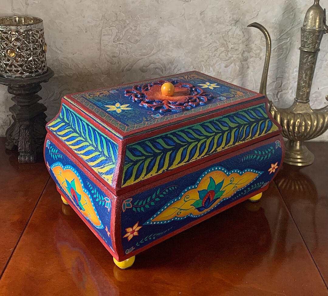 Unique Painted Jewelry Box Boho Jewelry Box Wooden Jewelry Etsy