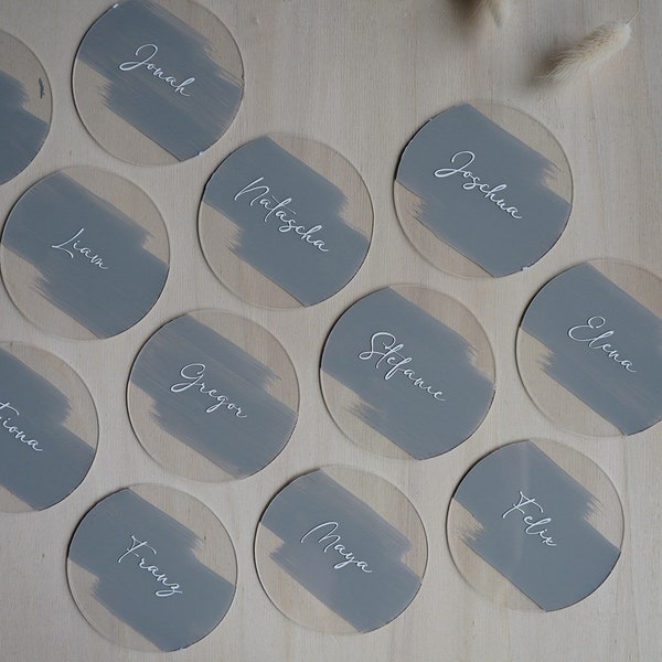 Personalisierbare runde Namensschilder Namenskarten Platzkarten Acryl Plexiglas Hochzeit Gastgeschenk Tischdekoration
