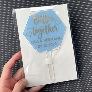 Personalisierter Hexagon Cake Topper aus sechskantigem Acrylglas zum Geburtstag Hochzeit Geburt Taufe Kommunion Tortendekoration Kuchendeko