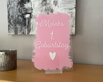 Aufsteller Acryl Geburtstag Geburt Hochzeit 20x30cm personalisiert
