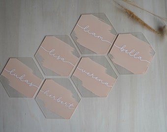 Personalisierte Hexagon Namenskarten Namensschilder Platzkarte 10cm Acryl Plexiglas Platzkarten Hochzeit Gastgeschenk Tischdekoration