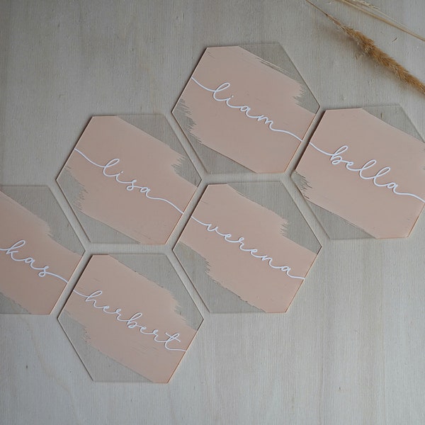 Personalisierte Hexagon Namenskarten Namensschilder Platzkarte 10cm Acryl Plexiglas Platzkarten Hochzeit Gastgeschenk Tischdekoration