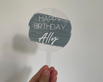 Personalisierter Cake Topper aus rundem Acrylglas Geburtstag Happy Birthday Hochzeit Geburt Babyshower Tortendekoration Kuchendekoration