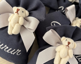 Embroidered Teddy Bear Lavender Sachets: Personalized Baby Shower Favors