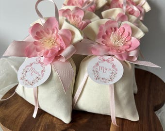 Handmade Lavender Sachet Baby Girl Favor, Pink Flower Party Keepsake