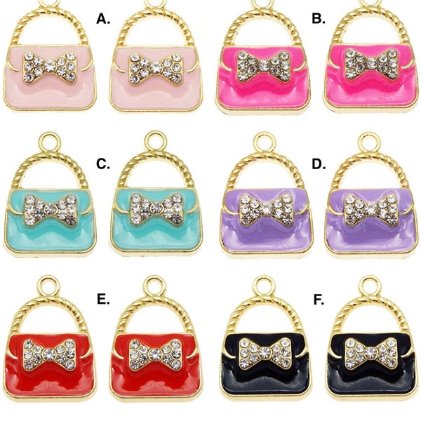 HANDBAG PURSE Bright Color Pink Red Black Blue Purple Glam Enamel Resin Charm 1 PC Pendant Classic Gift for Kids Pets Dogs