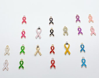 Enamel Health Breast Cancer Awareness Ribbon 1 PC Jewelry Accessories Colorful Rhinestones Gifts for Kids and Dogs Resin Metal Charm Pendant