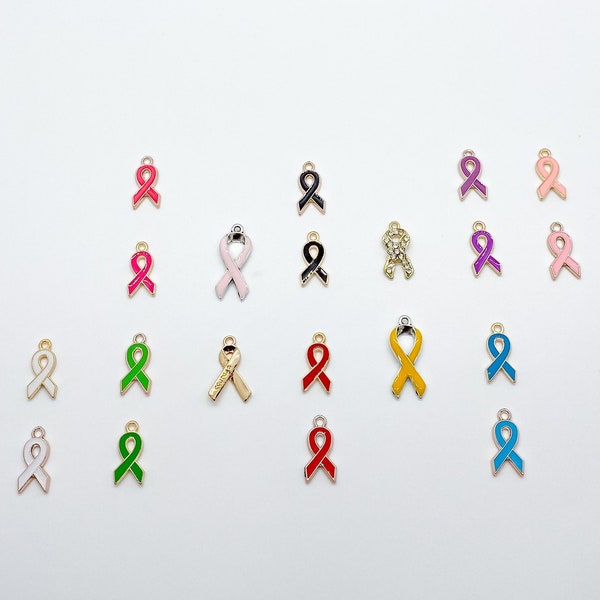 Enamel Health Breast Cancer Awareness Ribbon 1 PC Jewelry Accessories Colorful Rhinestones Gifts for Kids and Dogs Resin Metal Charm Pendant