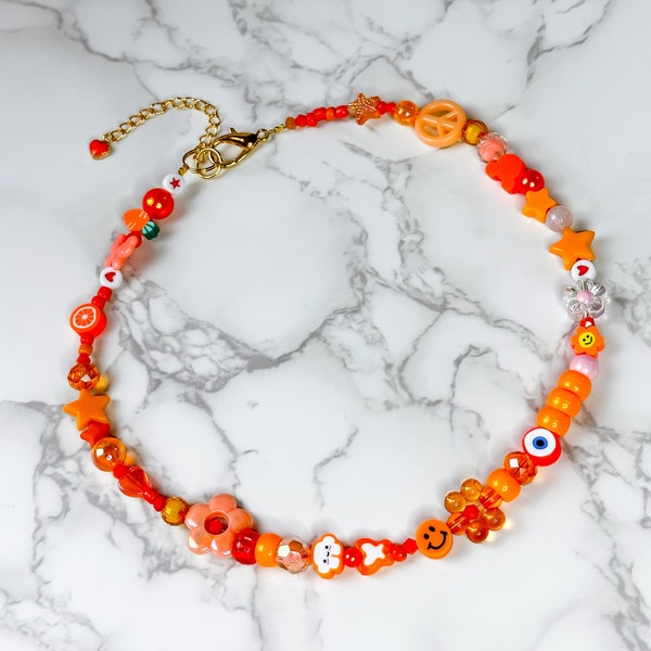 Mismatched Y2K Orange Necklace | Y2K Necklace | Orange Mismatched Choker | Summer Jewelry