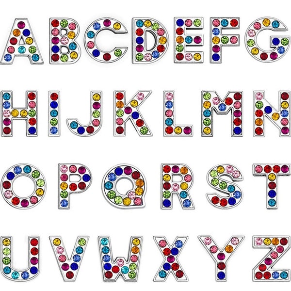 A-Z Multi Colored Rainbow Shine Rhinestone Letter Pendants Alphabet Initial Enamel Metal Charm 1 PC Classy Great Gift