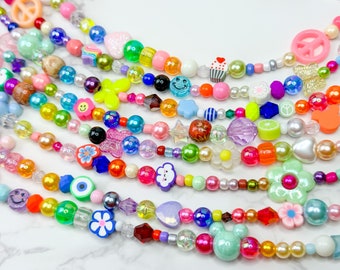 Y2K Mismatched Halskette | Kandi Perlen Halskette | Süßer Lolita Schmuck | Kawaii Halskette | 90er Jahre Stil | Gen Z Schmuck