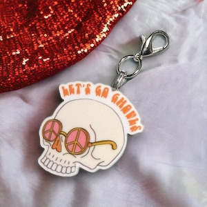 Let&#39;s Go Ghouls Skull Charm | Halloween | Boho Planar | 1 PC Acrylic Resin Planar Charm | Flower Power | Skull | Peace Sign
