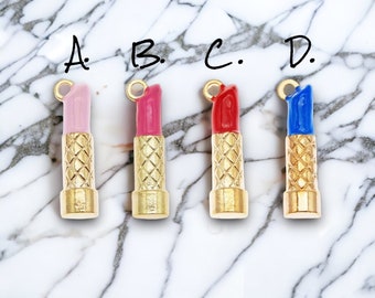 Lipstick Charm | 1 PC Enamel Charm | Girly Charm | Hot Pink Lipstick | Baby Pink | Red | Blue | Makeup Charm