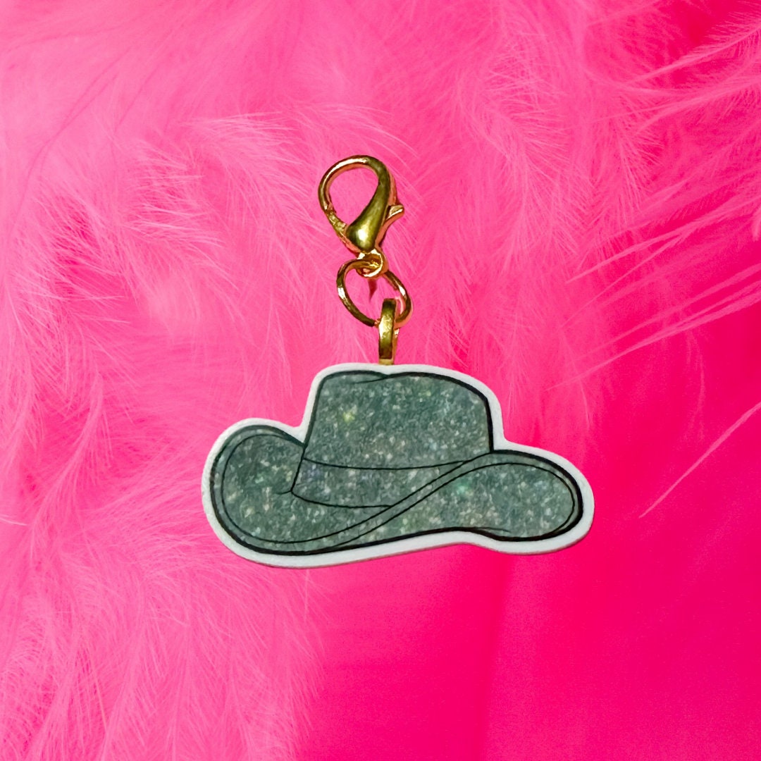 Silver Holographic Glitter Cowboy Hat Charm 1 PC Charm Cowgirl Hat