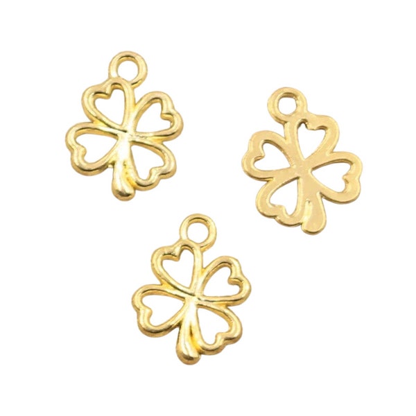 Four Leaf Clover Charm | Gold Clover Charm | 1 PC Enamel Charm | Luck Charm | Good Luck | St. Patrick's Day