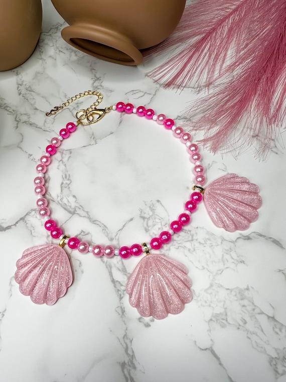 Floral Pink & Purple Double Scallop Shell Necklace - Silver & Leather |  swflshellguide