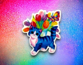 LF Cat Spring Flowers Planar | Rainbow Charm | 1 PC Resin Acrylic Flatback | Cartoon Animal | Kawaii | Tulips