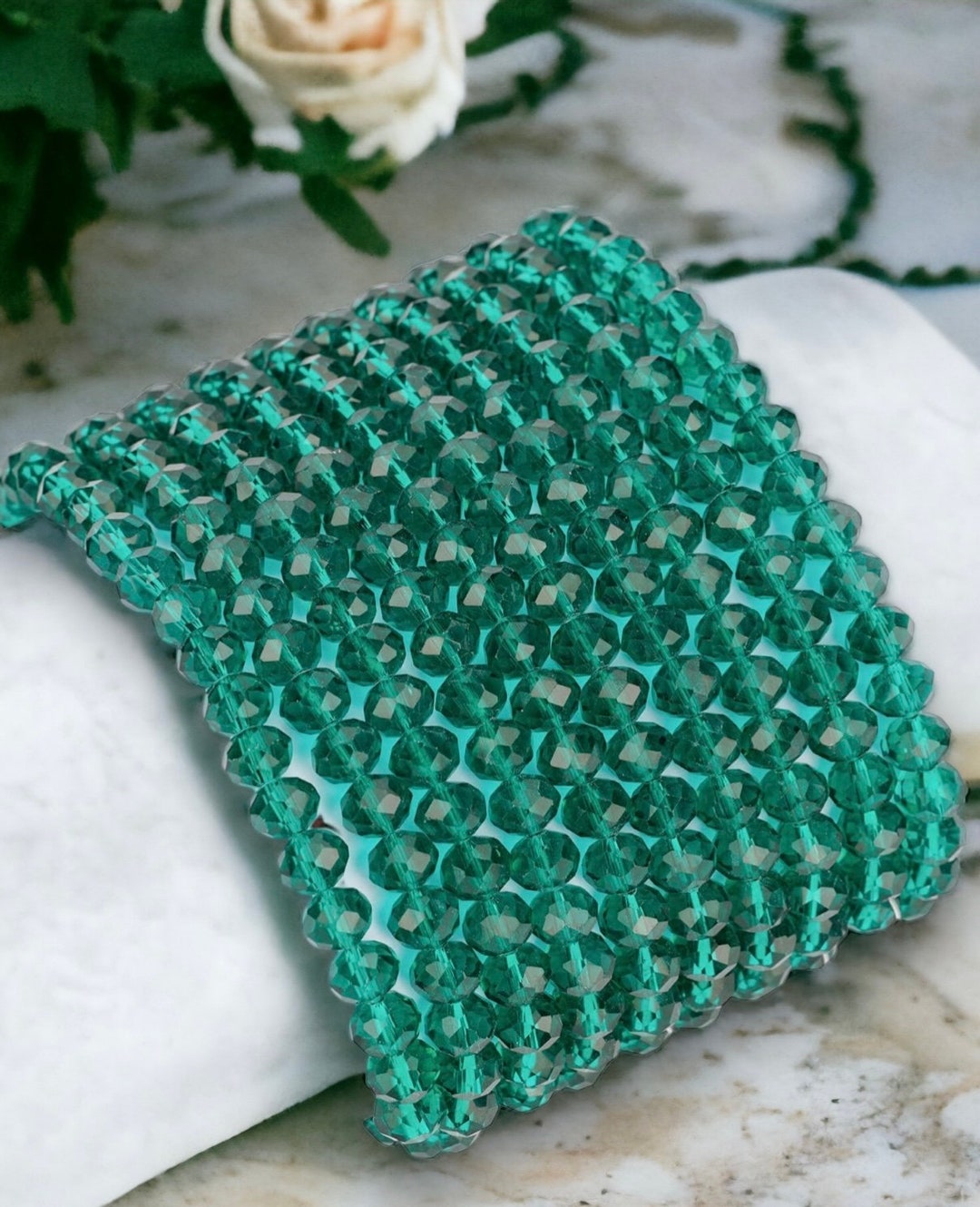 CASCADES Dark Green Glass Crystal Rondelle Beads 8MM Double Etsy