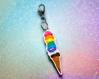 Rainbow Scoops Ice Cream Charm | Dessert Planar | 1 PC Acrylic Resin Planar Charm | Sweet Treats