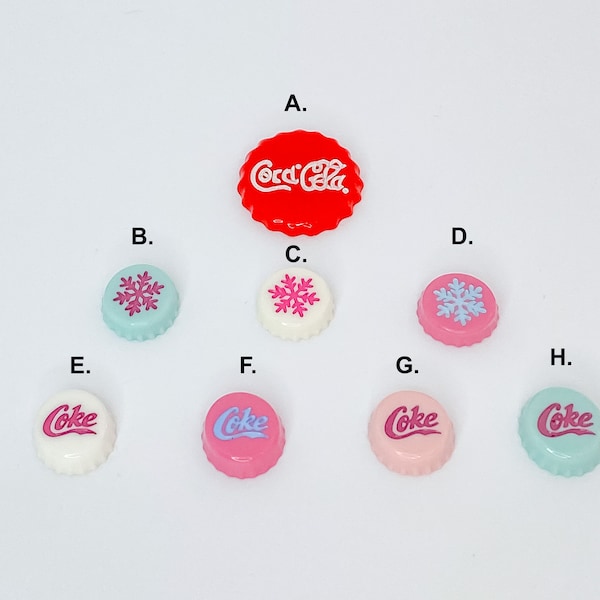 Red and White Soda Pop Bottle Cap / Bright Pastel Colors Pink Blue and White Resin Pendant 1 PC Charm Kawaii Drink Refreshing Snowflakes