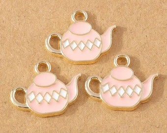 Teapot Charm | Pink Teapot Charm | Tea Party Charm | 1 PC Enamel Charm | Sips Tea Charm | Friendship Charm