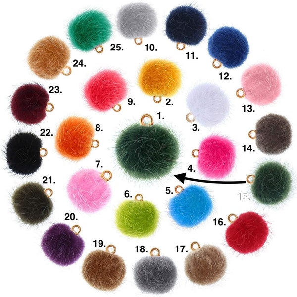 FAUX FUR Colorful 15MM x 14MM Round Pom Poms 1 PC Fuzzy Gold Silver Resin Enamel Jewelry Pendant Great Gifts for Kids and Pets
