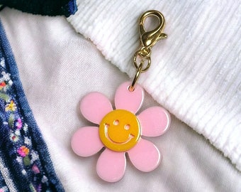 Happy Smiley Face Daisy Flower 1 PC Acrylic Pendant Charms - Crafts - Jewelry - DIY