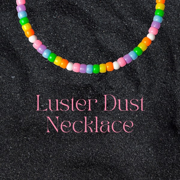 LUSTER DUST! Pastel Multicolored Pony Beads and White Round Beaded Necklace! Summer Necklace | Festival | Rave | Rainbow