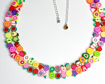 FRESH SQUEEZED! Fruit Clay Beaded Necklace | Colorful Beaded Necklace | Mismatched Fruit Necklace | Fruit Festival