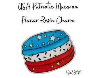 USA Patriotic Macaron Dessert Resin Acrylic Planar 1 PC Charm Pendant Scrapbooking DIY Bows Accessories | 4th of July Charm | Kawaii Charm |