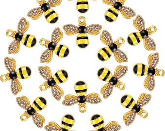 Honeybee! Rhinestone Gold Plated | Buzz Buzz | Yellow - Black Enamel Alloy Zinc 1 PC Bee Charm Pendant - Embellishment - Accessories - Bees