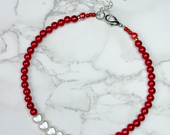 CHARM MICH! Elfenbein Perlen Herz Perlen und rote Perlen 8MM Bubblegum Perlen-Mix Halskette!