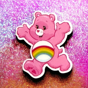 Cheery Bear Charm | Pink Bear | Bear Planar | 1 PC Acrylic Resin Planar Charm | Cartoon Planar | Flatback | Rainbow