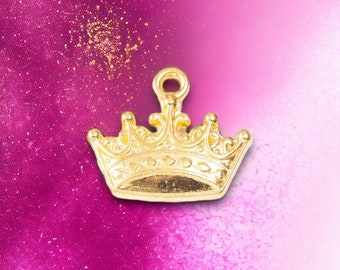 Gold Tiara Anhänger | 1 PC Emaille Charm | Krone Anhänger | Prinzessin | Königlich | Königin | König