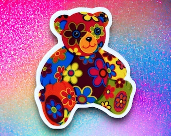 LF Rainbow Flower Blossom Bear Charm | Teddy Charm | Floral Charm | 1 PC Acrylic Resin Flatback | Nostalgia Planar | 90s