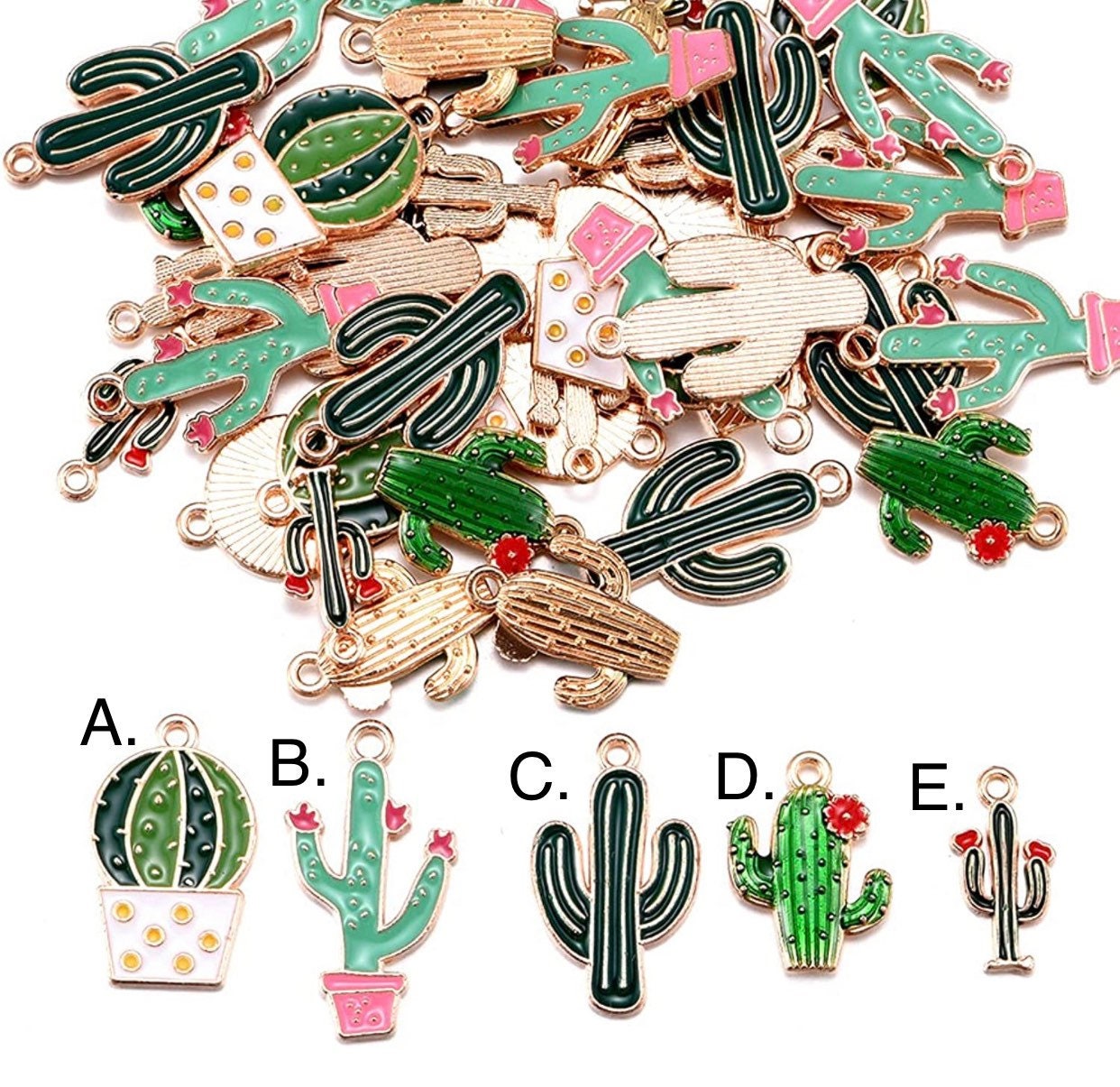 15pcs Enamel Charms Various Multicolored Cactus Pendants Charms