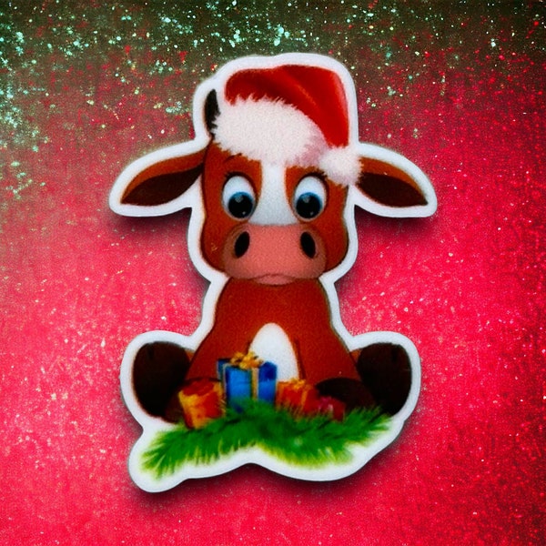 Brown Cow Planar | Winter | 1 PC Resin Acrylic Flatback | Moo | Holiday Cow