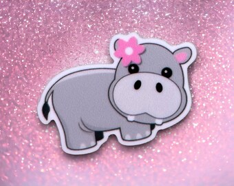 Hippo Planar | Flower Hippo Charm | Mammal Charm | 1 PC Acrylic Resin Flatback | Hippopotamus Charm