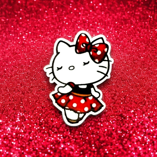 Sassy HK Red Polka Dot Dress Charm | Cute Kawaii Cat | Kitty Planar | 1 PC Acrylic Resin Planar Charm | HK Planar | Flatback