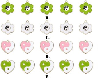 Ying Yang Flower - Heart | Lime Green - Pink - White - Black 1 PC Alloy Enamel Charm!