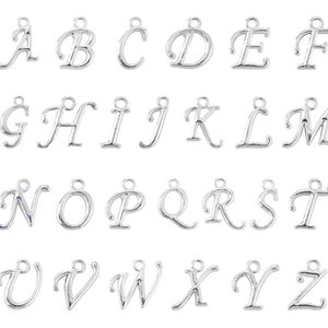 Silber kursiver Buchstabe Anhänger | 1 PC-Emaille-Anfangs-Charm | Angepasst Charm | Personalisierte Geschenke | Geschenke unter 35