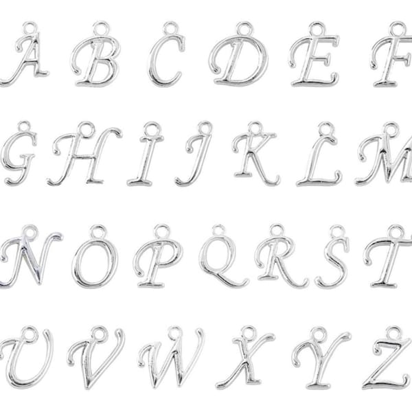 Silver Cursive Alphabet Letter Charm | 1 PC Enamel Initial Charm | Customized Charm | Personalized Gifts | Gifts under 35