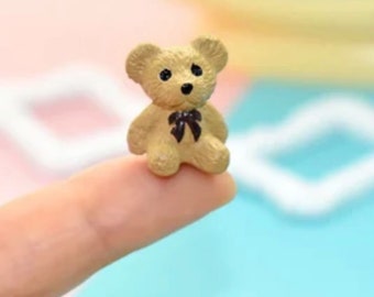 Little Bear with Bowtie Brown Beige Cabochon Miniature Resin Acrylic 1 PC Charm Pendant - Adorable Animal Teddy Bear
