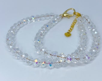 SUSIE! DOUBLE Layered Crystal AB Iridescent Glass Crystal 8MM Rondelle Beads Necklace with Free Charms!! Gift for Kids and Dogs Glamour