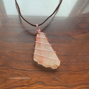 sunstone wire wrapped necklace, sunstone, sunstone necklace, wire wrap, crystal, crystal necklace, hippie, boho, brown leather, leather