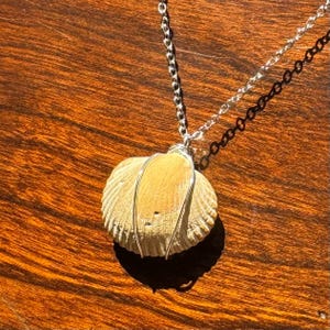 summer daze wire wrapped necklace, silver wire wrap necklace, summer jewelry, beach jewelry, seashell jewelry, seashell necklace, fairy