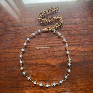 snow pellet crystal beaded necklace, aquamarine, gold chain, gold necklace, aquamarine necklace, christmas gift, hippie, boho, free shipping
