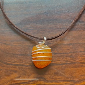 carnelian wire wrapped necklace, carnelian necklace, wire wrap, wire wrap jewelry, leather necklace, hippie, boho, fairy, crystal, gemstone