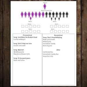 Wedding Dress Rehearsal Handout  | Wedding planning | orginzation tools | Seating Chart | Event planing