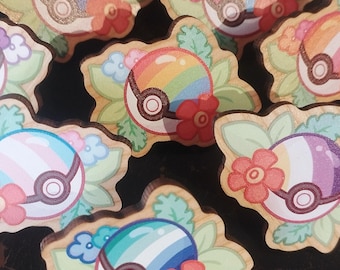 Pogayballs Wooden PINS lgbtqia+ flags Pokeballs badges 1.5"